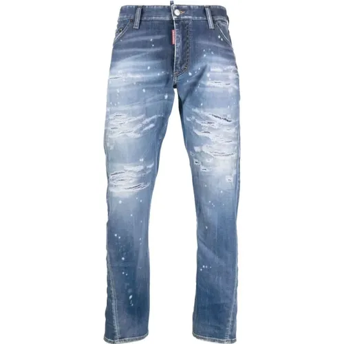 Zerrissene Slim-Fit Blaue Jeans , Herren, Größe: L - Dsquared2 - Modalova