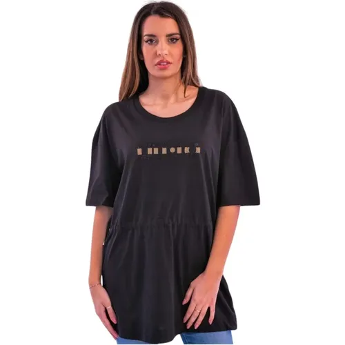 Maxi T-Shirt mit Strass-Logo , Damen, Größe: XL - Liu Jo - Modalova