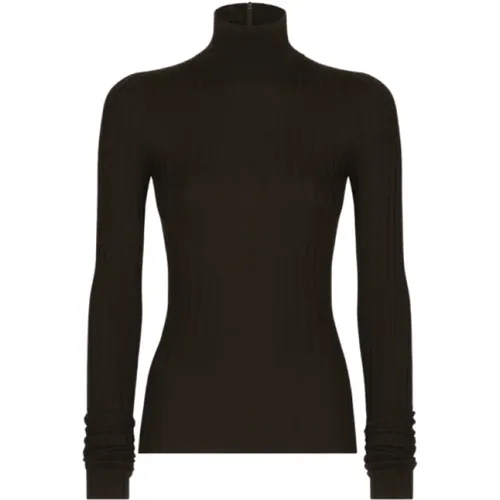 Dark Ribbed Cashmere Turtleneck , female, Sizes: M - Dolce & Gabbana - Modalova