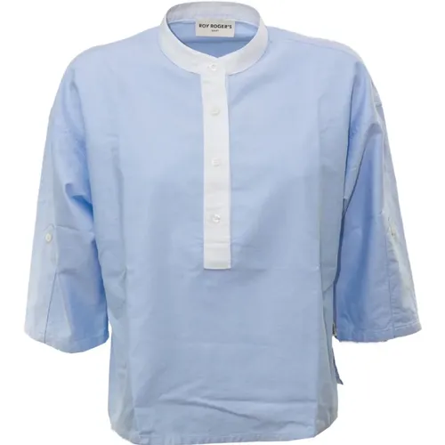 Mandarin Collar Cotton Shirt Wide Sleeves , female, Sizes: M - Roy Roger's - Modalova