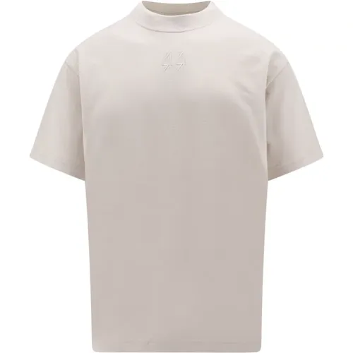 Schmutziges Weißes T-Shirt mit Schwarzem Druck , Herren, Größe: M - 44 Label Group - Modalova