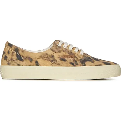Suede Low Sneakers with Leopard Print , male, Sizes: 10 UK, 9 UK, 7 UK - Tom Ford - Modalova