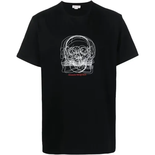 T-Shirt mit Totenkopf-Print - Schwarz - alexander mcqueen - Modalova