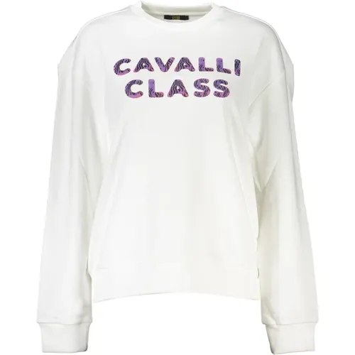 Weißer Sweatshirt mit Druck und Langen Ärmeln , Damen, Größe: XS - Cavalli Class - Modalova