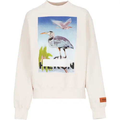 Rosa Baumwoll-Sweatshirt mit Kontrastdruck , Damen, Größe: L - Heron Preston - Modalova