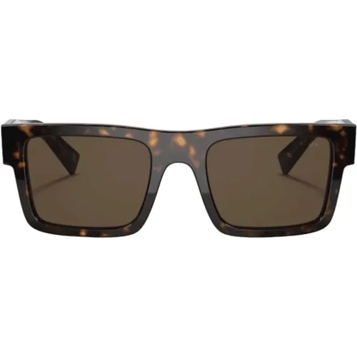 Braune Schildpatt Rechteckige Sonnenbrille , Herren, Größe: 52 MM - Prada - Modalova