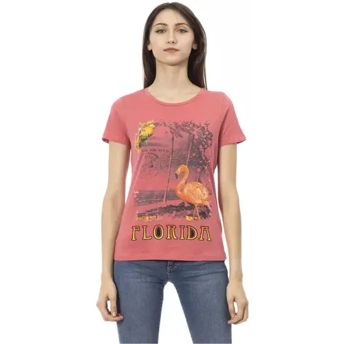 Rosa Bedrucktes Baumwoll-T-Shirt , Damen, Größe: 2XL - Trussardi - Modalova