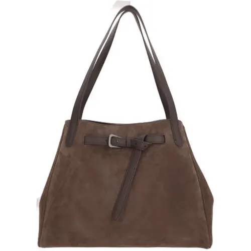 Suede Handbag with Buckled Strap , female, Sizes: ONE SIZE - BRUNELLO CUCINELLI - Modalova