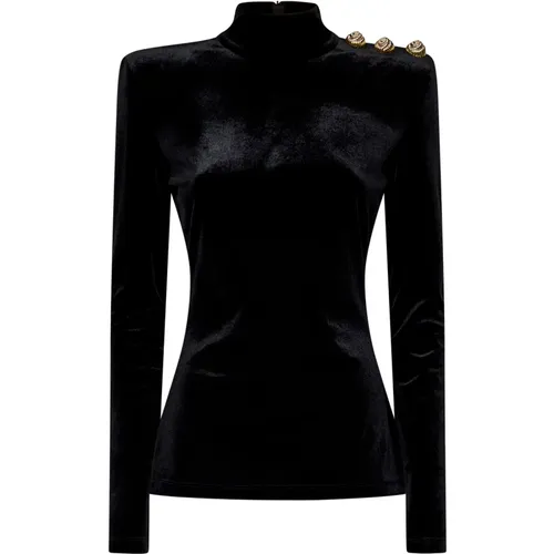 Velvet High Neck Top , female, Sizes: XS, M, S - Balmain - Modalova