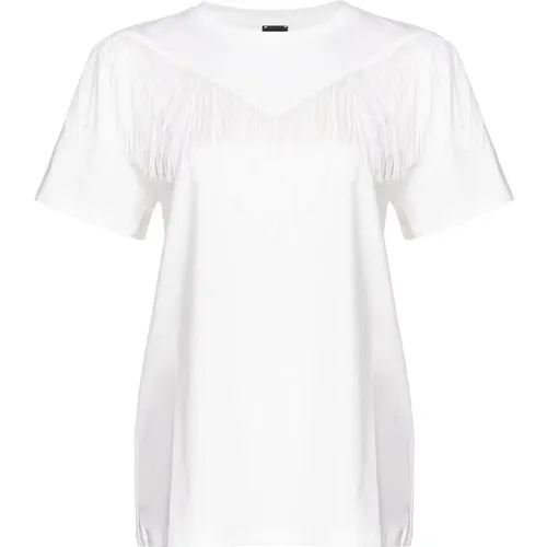 Short Sleeve Cotton Jersey T-shirt with Fringe Application , female, Sizes: L, S, M, XS - pinko - Modalova