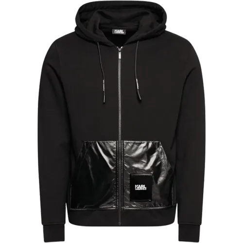 Schwarzer Sweatshirt mit Reißverschluss - L - Karl Lagerfeld - Modalova