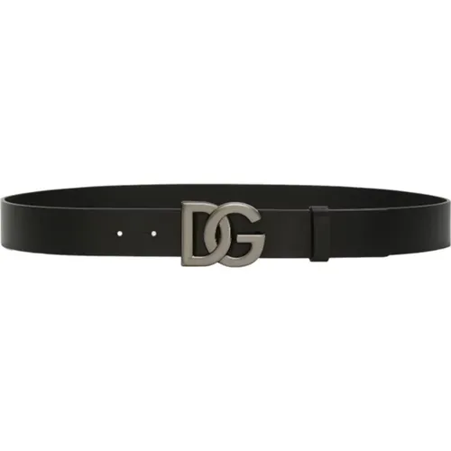 Luxury Leather Belt with Gold Logo Buckle , male, Sizes: 100 CM, 90 CM, 95 CM - Dolce & Gabbana - Modalova