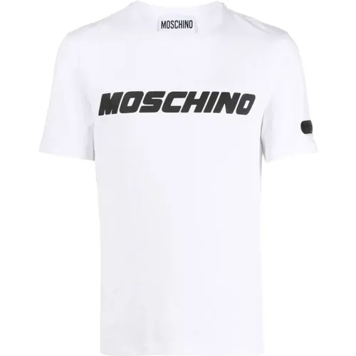 Weißes Logo-Print Baumwoll-T-Shirt , Herren, Größe: M - Moschino - Modalova