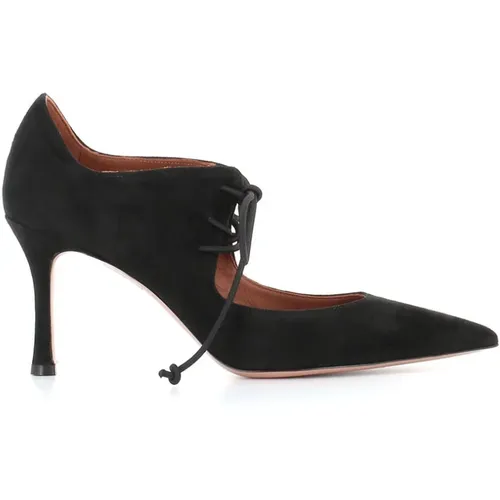 Suede Heeled Décolleté with Crossed Laces , female, Sizes: 7 UK - Malone Souliers - Modalova