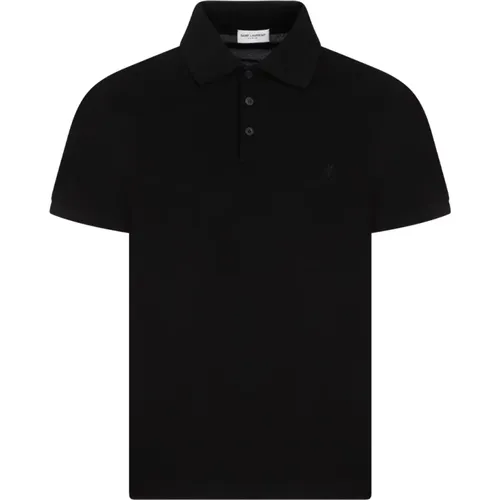 Schwarzes Baumwoll-Poloshirt , Herren, Größe: S - Saint Laurent - Modalova