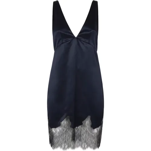 Lace Crepe Satin Dress , female, Sizes: S, M, XS - Saint Laurent - Modalova