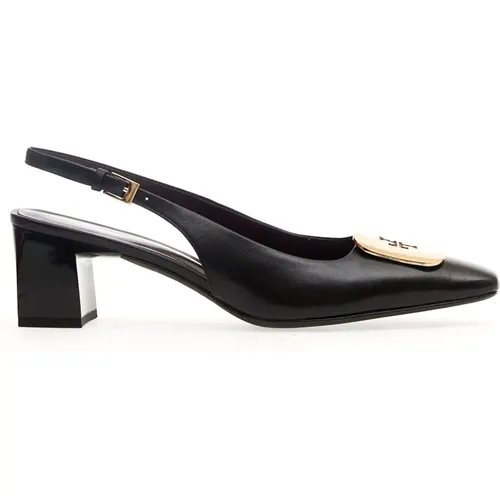 Schwarze Leder Schnalle Slingback Absätze , Damen, Größe: 38 EU - TORY BURCH - Modalova