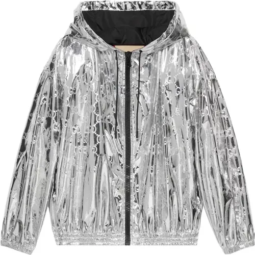 Silver Embossed GG Fabric Hooded Coat , female, Sizes: XS - Gucci - Modalova