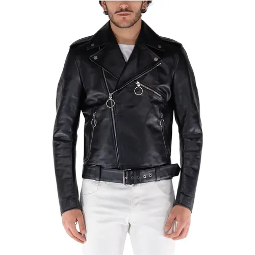Leather Biker Jacket Arrow Style , male, Sizes: M - Off White - Modalova