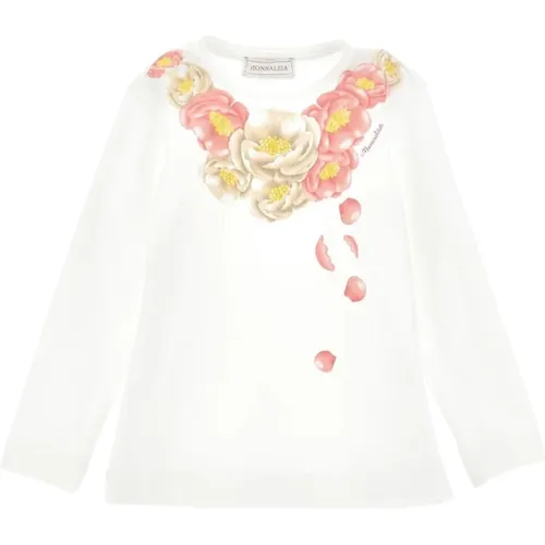 Blumiges Langarm T-Shirt Creme - Monnalisa - Modalova