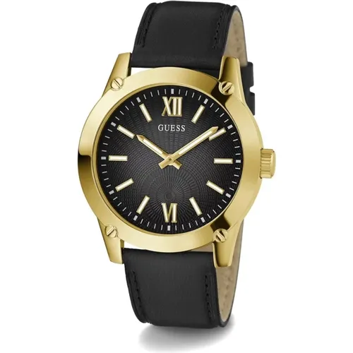 Black Gold Crescent Leather Watch , male, Sizes: ONE SIZE - Guess - Modalova