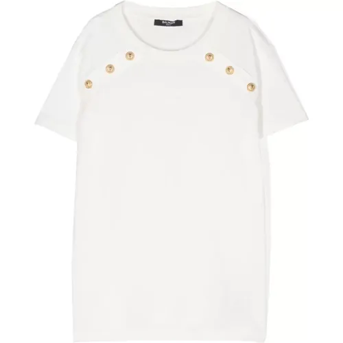 Weiße Baumwoll-Jersey Mädchen T-Shirt,Schwarzes Baumwoll-Jersey Mädchen T-Shirt - Balmain - Modalova