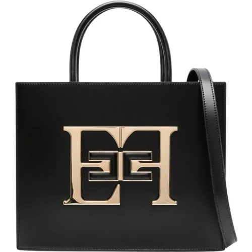 Schwarze gebürstete Handtasche mit goldener Platte - Elisabetta Franchi - Modalova