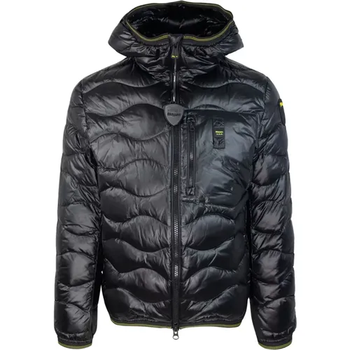 Schwarze Nylon Steppjacke , Herren, Größe: L - Blauer - Modalova