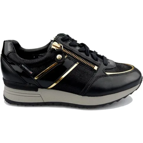 Schwarzer Material Mix Sneaker für Frauen , Damen, Größe: 36 EU - mephisto - Modalova