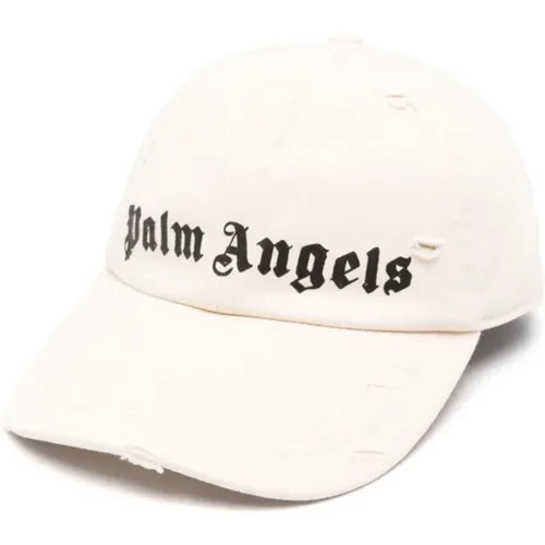 Distressed Cotton Hats with Logo Print , male, Sizes: ONE SIZE - Palm Angels - Modalova