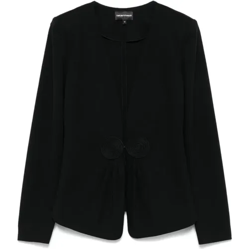 Jersey V-Neck Jacket with Appliqué , female, Sizes: XS, S, 2XS, L, M - Emporio Armani - Modalova