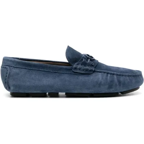 Blaue Lederslipper Elegant Geschlossen Flach , Herren, Größe: 42 EU - Baldinini - Modalova