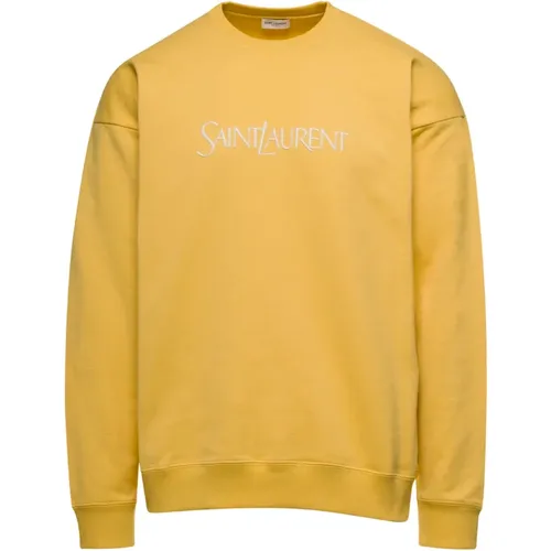 Gelbes Logo Besticktes Crewneck Sweatshirt , Herren, Größe: M - Saint Laurent - Modalova