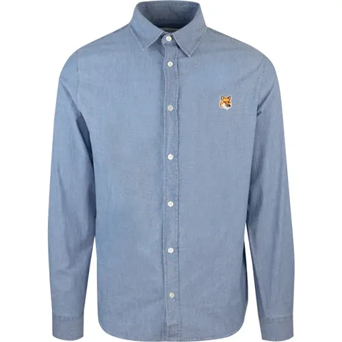 Klassisches Chambray Hemd Blau , Herren, Größe: XL - Maison Kitsuné - Modalova