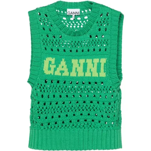 Grünes Gestricktes Tank Top Logo , Damen, Größe: XS - Ganni - Modalova