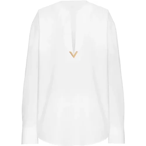 Cotton Poplin Plunging V-Neck Shirt , female, Sizes: S, M, XS, 2XS - Valentino - Modalova