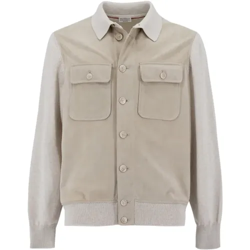 Lightweight Suede and Cotton Knit Jacket , male, Sizes: L, XL - BRUNELLO CUCINELLI - Modalova