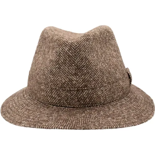 Elegant Herringbone Fedora Hat - Borsalino - Modalova