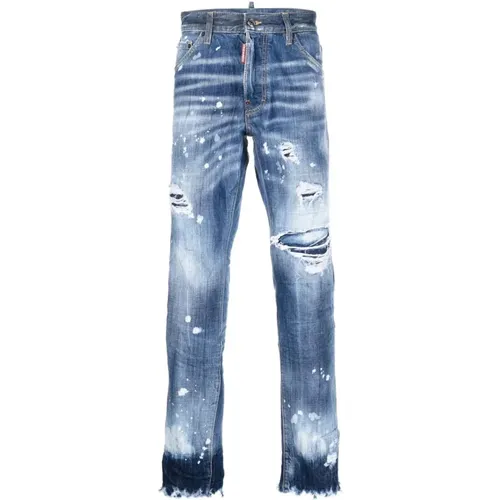 Zerrissene Slim Fit Blaue Jeans - Dsquared2 - Modalova