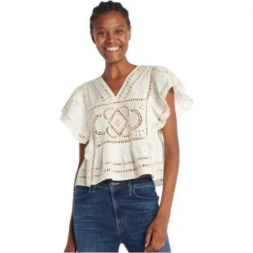 Short-Sleeved Jacquard Embroidered Top , female, Sizes: M, XS - Sea NY - Modalova