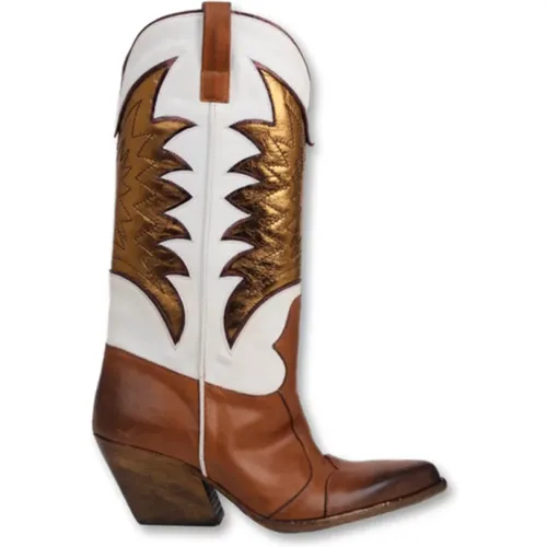 Cowboy Boots with White Details , female, Sizes: 4 UK - Elena Iachi - Modalova