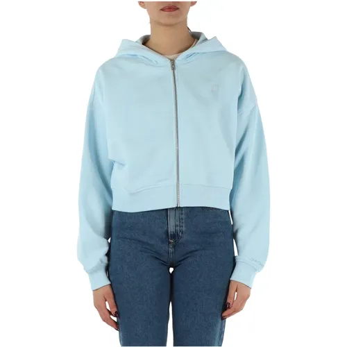 Cotton Blend Hooded Zip Sweatshirt , female, Sizes: L, S, XS - Calvin Klein Jeans - Modalova