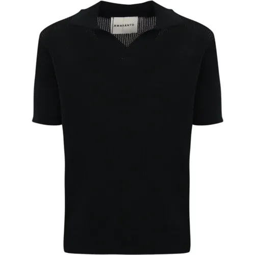 Polo Shirt Schwarz Gerippter Kragen - Amaránto - Modalova