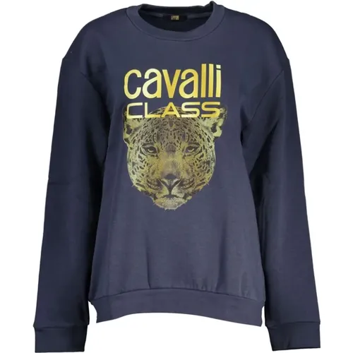 Blauer Fleece-Sweatshirt Stilvoller Druck , Herren, Größe: M - Cavalli Class - Modalova