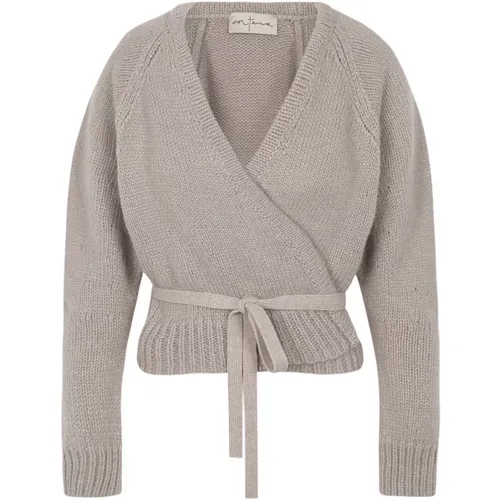 Gather, beige alpaca wool merino and silk knitted jacket , female, Sizes: M, L, S - Cortana - Modalova