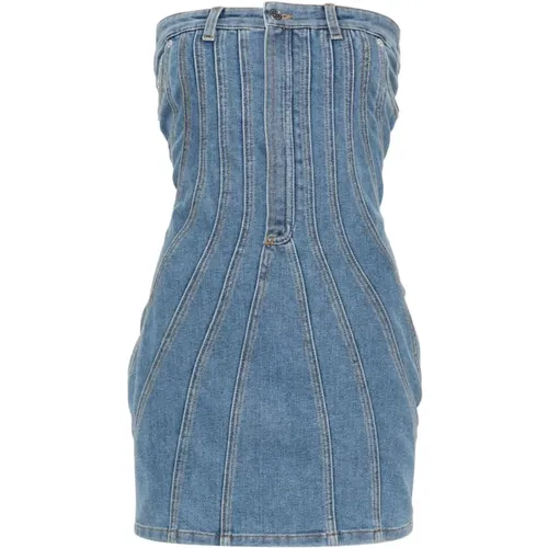 Denim bustier-style dress with spiraling panels , female, Sizes: XS, S - Mugler - Modalova