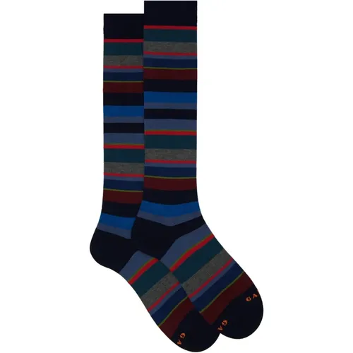 Blaue Baumwollgestreifte Lange Socken , Damen, Größe: S - Gallo - Modalova