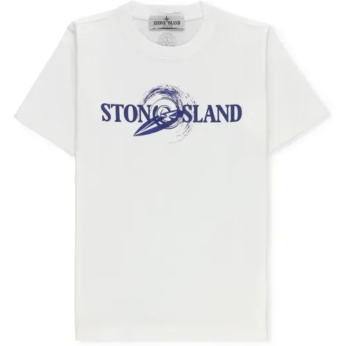 Junior Baumwoll-T-Shirt mit Kontrastlogo - Stone Island - Modalova
