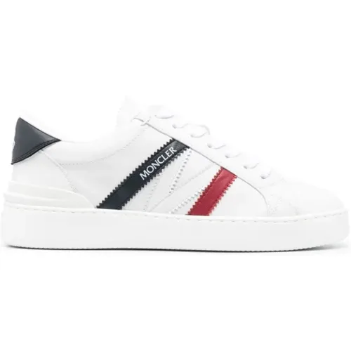 Weiße Leder Low Top Sneakers , Damen, Größe: 38 1/2 EU - Moncler - Modalova