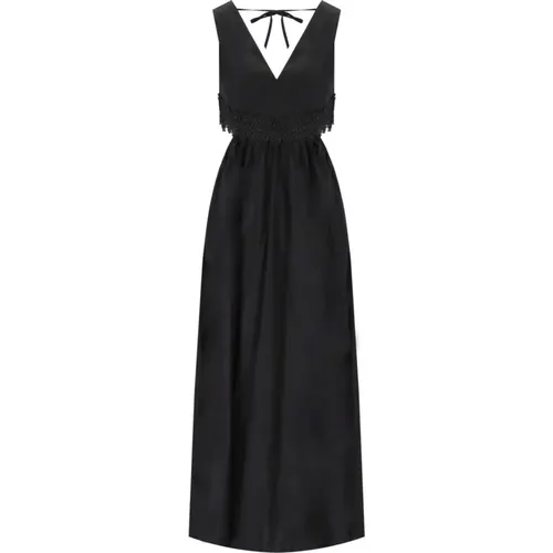Schwarzes Cut-Out Kleid mit Makramee-Spitze , Damen, Größe: 2XS - Twinset - Modalova